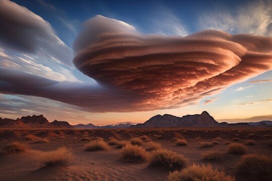 Portrait lenticular clouds desert landscape