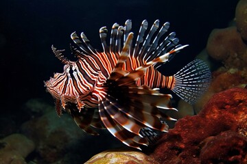 Portrait lion fish in the ocean AI Generative