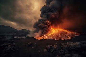 Portrait volcano erupts with lava AI Generative - obrazy, fototapety, plakaty