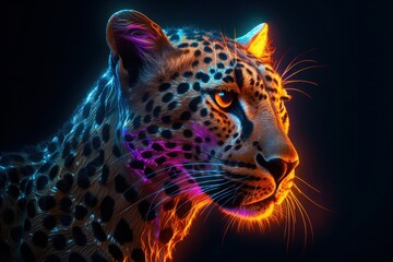 Cheetah with rgb lights. Generative AI