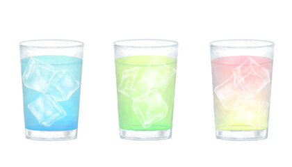 おしゃれなトロピカルジュースのイラスト３点セット。水彩タッチのイラスト素材。