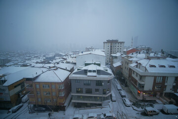top view of Snow cityscape in istanbul 