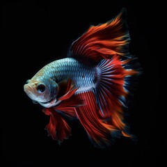 Beautiful Betta fish isolated on black AI Generative