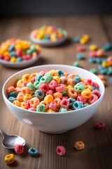 A bowl mixed cereals on the table