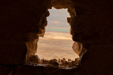 View from Masada, through ancient window