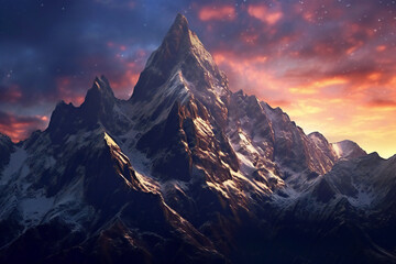 Fototapeta na wymiar Fantasy landscape with mountains and sky, Generative AI
