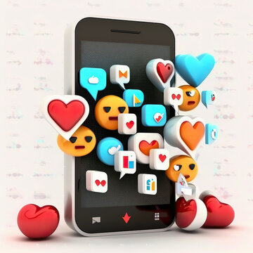 Ai generated illustration of  social media online platform concept, Photo frame with heart and love emoji icon