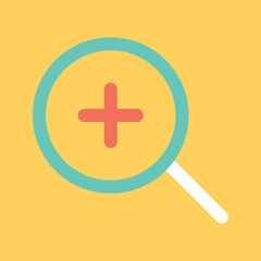 Fototapeta premium A yellow background with a blue plus sign and magnify glass