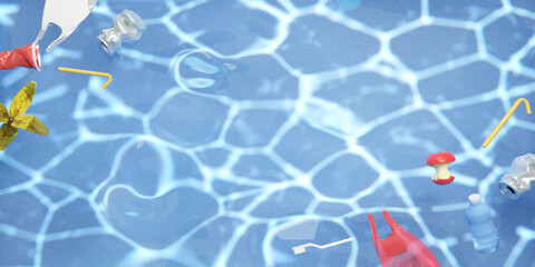 3d Recyclable waste on beige background. waste management recycling concept. 3d rendering illustration.