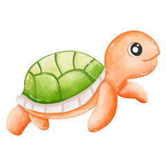 cute turtle watercolor, Underwater sea life, ocean creatures clipart