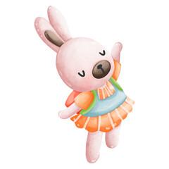 watercolor cute rabbit student, Back to School concept