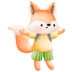 watercolor cute fox student, Back to School concept