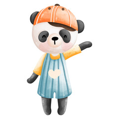 watercolor cute panda student, Back to School concept