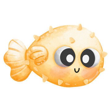 recommend clip art: cute puffer fish watercolor, Underwater sea life, ocean creatures clipart