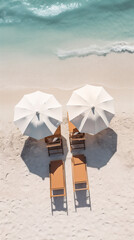 Sun umbrellas by the sea, top view angle