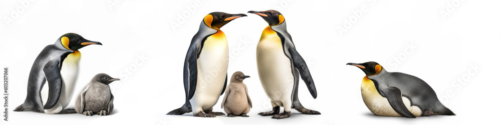 Wall mural wildlife zoo penguins antarctica animals banner panorama long -collection standing, lying king pengu