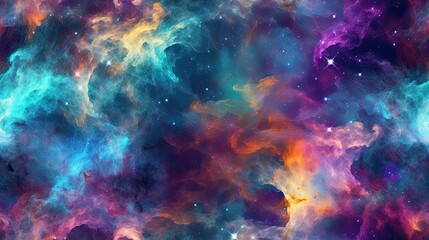 Fototapeta na wymiar seamless celestial nebula of swirling stardust and cosmic gases background texture, tile, 8K, generative ai