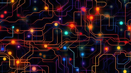 Obraz premium seamless an intricate network of futuristic circuits and neon background texture, tile, 8k, generative ai