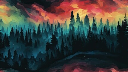 seamless otherworldly forest aurora filled with colors not found on earth background texture, tile, 8K, generative ai