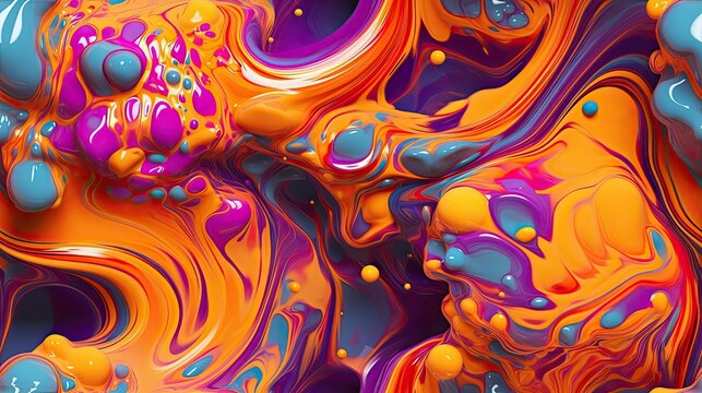 seamless abstract flow of vibrant liquid colors like paint colliding and mixing background texture, tile, 8K, generative ai