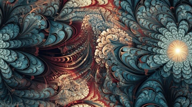 seamless intricate fractal patterns found in a higher-dimension background texture, tile, 8K, generative ai.