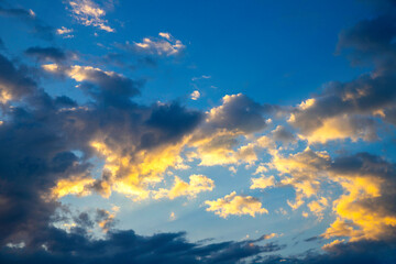 Cloud sky on sunset background.