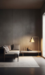 Living room interior in modern design cement style