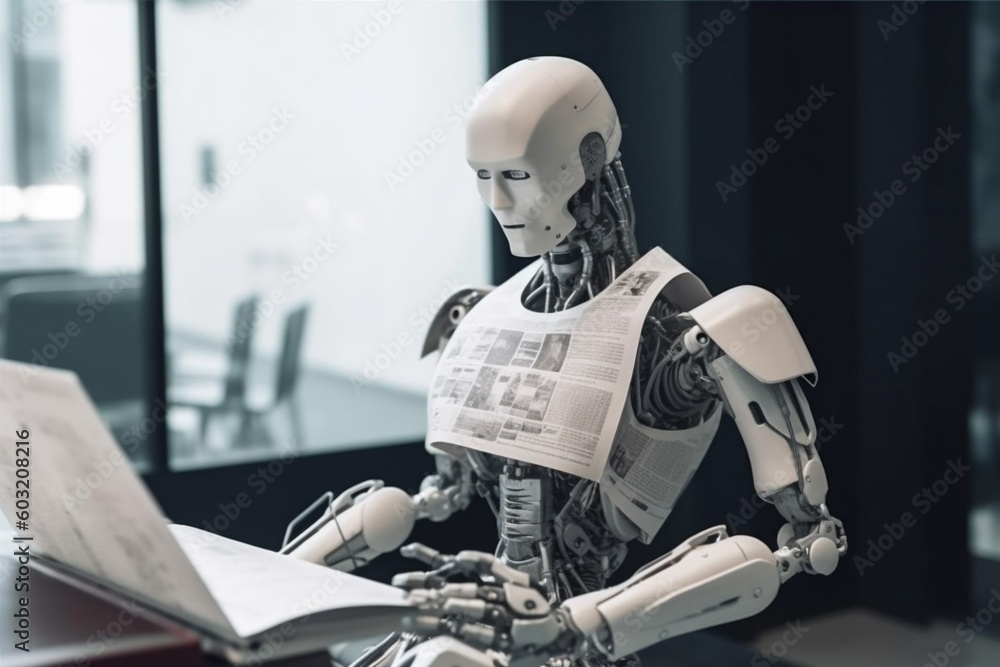 Aufkleber robot document technology digital artificial ai office paper laptop hand. generative ai.