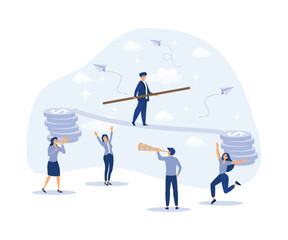  business motivation and ambition concept, the business team overcomes obstacles and achieves success in the financial, flat vector modern illustration 