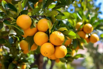 Fresh orange on the plantation AI Generative