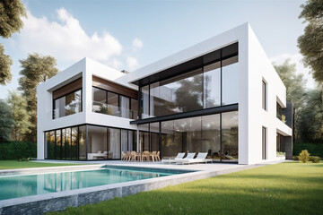Fototapeta na wymiar Elegantly designed villa exterior and swimming pool