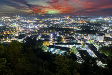 Fototapeta premium Panoramic aerial view of phuket town at nights illuminated with the night lights Phuket thailand 
