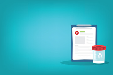 Sperm test. Research report clipboard with medical sample in a glass tube 
