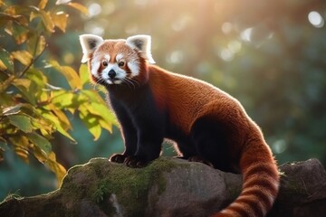 Portrait red panda on the forest AI Generative