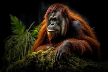 Portrait orang utan on the forest AI Generative