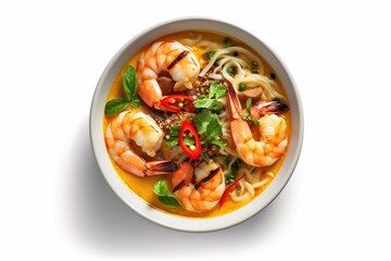A bowl soup with shrimp AI Generative