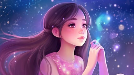 girl in a space anime style composition