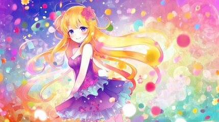 Fototapeta na wymiar Cute Anime Girl in a Magical World