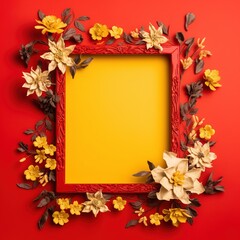 Naklejka na ściany i meble floral frame on red background