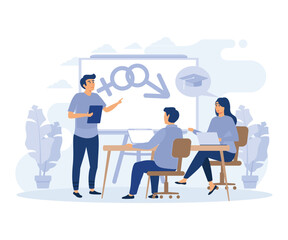 Sexual behavior concept, sex education,  abuse and assault, insecure contact, labor relationship, flat vector modern illustration