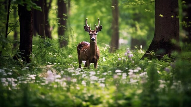 Portrait deer in the forest AI Generative