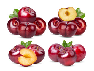 red cherry plum with leaf isolated on transparent png