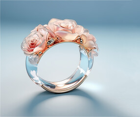 A ring with pink roses on it on a blue background, generative AI