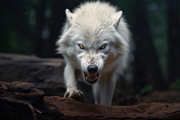 Obraz premium Portrait a wolf on the forest AI Generative