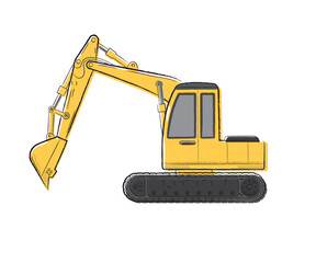 働く車　ショベルカー　手描きタッチベクターイラスト