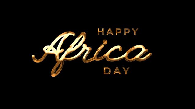 happy africa day text animation. handwritten style. text in gold color on transparent background. Great for Africa Day celebrations. 4k video animation. alpha channel.