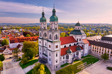 Basilica St. Lorenz in Kempten (Bavaria, Germany) on a sunny spring morning - obrazy, fototapety, plakaty