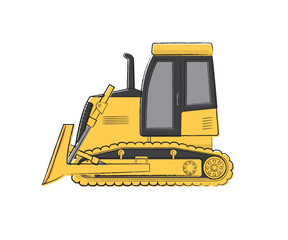 Fototapeta premium 働く車 ブルドーザー 手描きタッチベクターイラスト