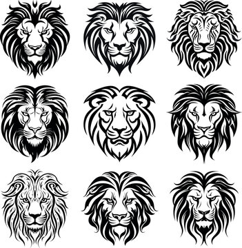 Set of Lions Heads Logo Vector Tatoo Template Illustration Design