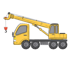 働く車　クレーン車　手描きタッチベクターイラスト